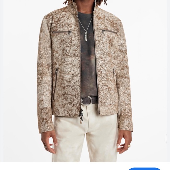Armani Exchange Cracked Leather Moto Jacket Milk Yellow Brown Gold Medium